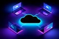 Cloud computing network with multiple devices connected Royalty Free Stock Photo