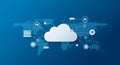 cloud computing network over world map backdrop Royalty Free Stock Photo