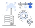 Cloud Computing Network with Server, Gears, and Rating Scale for Performance Analysis Royalty Free Stock Photo