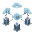 Cloud computing network with servers isolated on transparent background Royalty Free Stock Photo