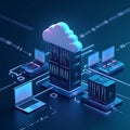 Cloud Computing Network with Servers and Laptops Royalty Free Stock Photo