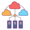 Cloud computing network with three connected servers and data storage Royalty Free Stock Photo