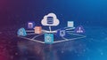 Cloud computing network with various data storage and processing icons servers database Royalty Free Stock Photo