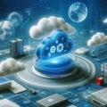 Cloud computing technology concept. 3d rendering toned image double exposure