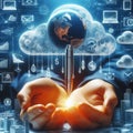 Cloud computing technology concept. 3d rendering toned image double exposure Royalty Free Stock Photo