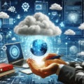 Cloud computing technology concept. 3d rendering toned image double exposure Royalty Free Stock Photo