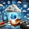 Cloud computing technology concept. 3d rendering toned image double exposure