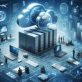 Cloud computing technology concept. 3d rendering toned image double exposure Royalty Free Stock Photo
