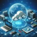 Cloud computing technology concept. 3d rendering toned image double exposure Royalty Free Stock Photo