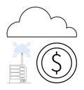 Cloud Computing with Networking Server and Dollar Symbol Representing Data Storage and Cost Efficiency Royalty Free Stock Photo