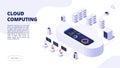 Cloud computing. Online backup secure computer internet hosting access apps networking 3d landing vector page Royalty Free Stock Photo