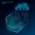 Cloud computing online storage low poly. Polygonal future modern internet business technology. Blue glowing global data Royalty Free Stock Photo