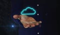Cloud computing and online storage symbol over hand Royalty Free Stock Photo