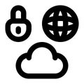 Hybrid Cloud, Cloud Computing, Cloud Security Outline Icon Royalty Free Stock Photo