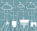 Cloud Computing Paper Cutout Stickers BYOD Devices Network