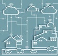 Cloud Computing Paper Cutout Stickers City and Suburb Network