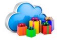 Cloud computing with presents, gift concept. 3D rendering Royalty Free Stock Photo