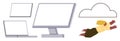 Cloud Computing and Remote Work Concept with Digital Devices and Flying Person Royalty Free Stock Photo