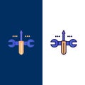 Cloud, Computing, Screwdriver, Tooling Icons. Flat and Line Filled Icon Set Vector Blue Background