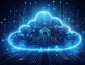 Cloud Computing with Secure Data Transfer, Cybersecurity, and Advanced Network Technology Royalty Free Stock Photo