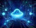 Cloud Computing with Secure Data Transfer, Cybersecurity, and Advanced Network Technology Royalty Free Stock Photo