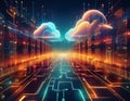 Cloud Computing with Secure Data Transfer, Cybersecurity, and Advanced Network Technology Royalty Free Stock Photo