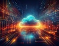 Cloud Computing with Secure Data Transfer, Cybersecurity, and Advanced Network Technology Royalty Free Stock Photo