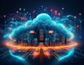Cloud Computing with Secure Data Transfer, Cybersecurity, and Advanced Network Technology Royalty Free Stock Photo