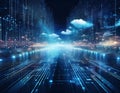 Cloud Computing with Secure Data Transfer, Cybersecurity, and Advanced Network Technology Royalty Free Stock Photo
