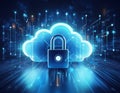 Digital Clock Cloud Computing with Secure Data Transfer, Cybersecurity, and Advanced Network Technology Royalty Free Stock Photo