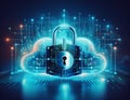 Digital Clock Cloud Computing with Secure Data Transfer, Cybersecurity, and Advanced Network Technology Royalty Free Stock Photo