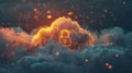 Cloud computing security, glowing padlock protecting data in the cloud Royalty Free Stock Photo