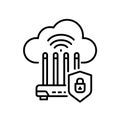 Cloud computing security icon with protected wireless router, padlock shield and wifi signal Royalty Free Stock Photo