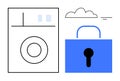 Cloud Computing Security Concept with Lock and Abstract Line Art Symbols Royalty Free Stock Photo