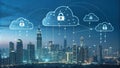 Cloud computing security protecting data in smart city at night Royalty Free Stock Photo