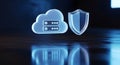 Cloud computing security shield digital data protection futuristic tech Royalty Free Stock Photo