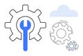 Gear and Wrench Symbol with Cloud and Gears, Signifying Cloud Maintenance and Technical Optimization Royalty Free Stock Photo