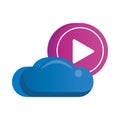 Cloud computing server with play button Royalty Free Stock Photo