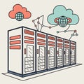 Cloud computing server rack network connection illustration Royalty Free Stock Photo