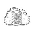 Cloud computing server stack icon in doodle style with outline graphic Royalty Free Stock Photo