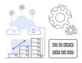 Cloud Computing Concept with Servers, Data Storage, Binary Code, and System Icons for Digital Technology Royalty Free Stock Photo