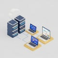Cloud computing servers and laptops isolated on white background Royalty Free Stock Photo