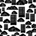 Cloud computing servers and network nodes seamless pattern illustration on white background Royalty Free Stock Photo