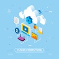 Cloud computing service technology and data storage isometric 3d illustration vector Royalty Free Stock Photo