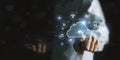 cloud computing shown in hand cloud technology data storage, data transfer, network and internet service concept Royalty Free Stock Photo