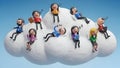 Cloud Computing Sleep Relaxed Business People on Cloud, 3D Render Royalty Free Stock Photo