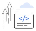 Cloud Computing and Coding Concept with Growth Arrows and Coding Symbol for Development Technologies Royalty Free Stock Photo