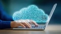 Cloud computing solutions, seamless data access and storage via laptop Royalty Free Stock Photo