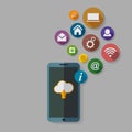 Cloud computing storage and applications on a mobile phone Royalty Free Stock Photo