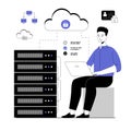 Cloud computing, storage concept. Web hosting, online database, data center, server. Vector Royalty Free Stock Photo
